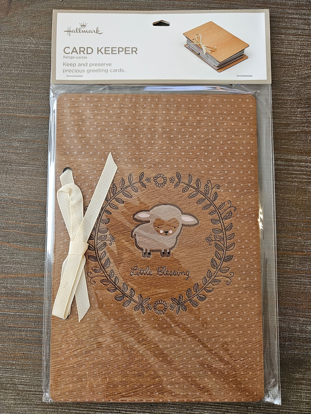Hallmark Little Blessing Brown Wooden Card Keeper New